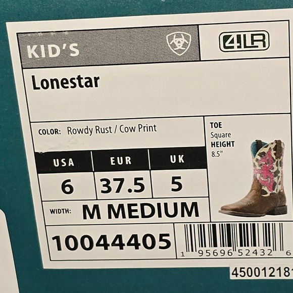 NWB Ariat Kids Lonestar Rowdy‎ Rust Cow Print Western Square Toe Boots Size 6 - Picture 11 of 12